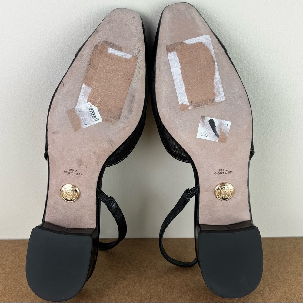 Veronica Beard Cecile Cap Toe Mesh Leather Trim Slingback Black 7.5 - Picture 13 of 13